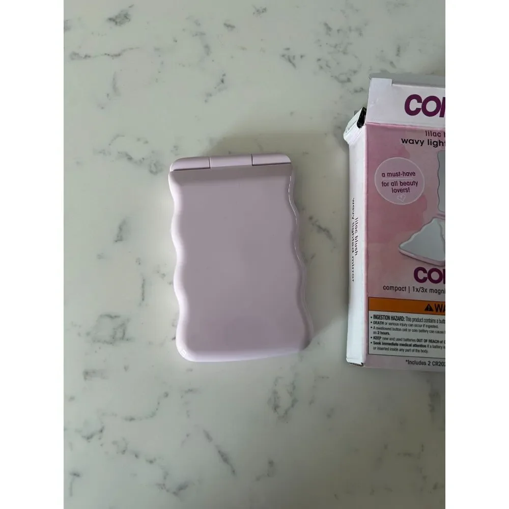 Conair LED Lighted Compact Mirror Lilac Blush Wavy 1x/3x Travel